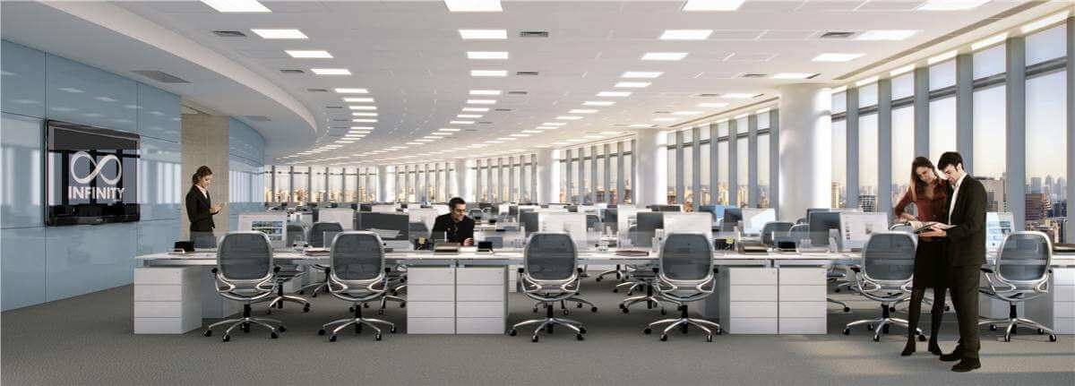 Muita luminosidade nos escritórios corporate do Infinity Tower.