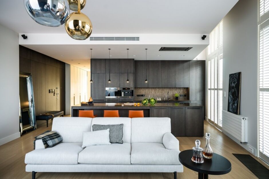 Decoração de apartamento de alto padrão - Living integrado com a cozinha