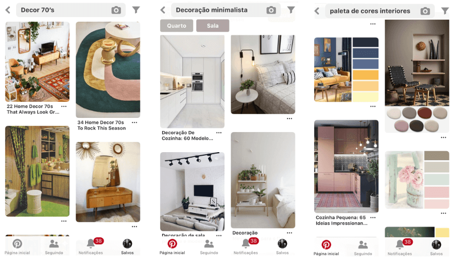 Utilize o Pinterest para buscar estilos de decoração e paletas de cores.