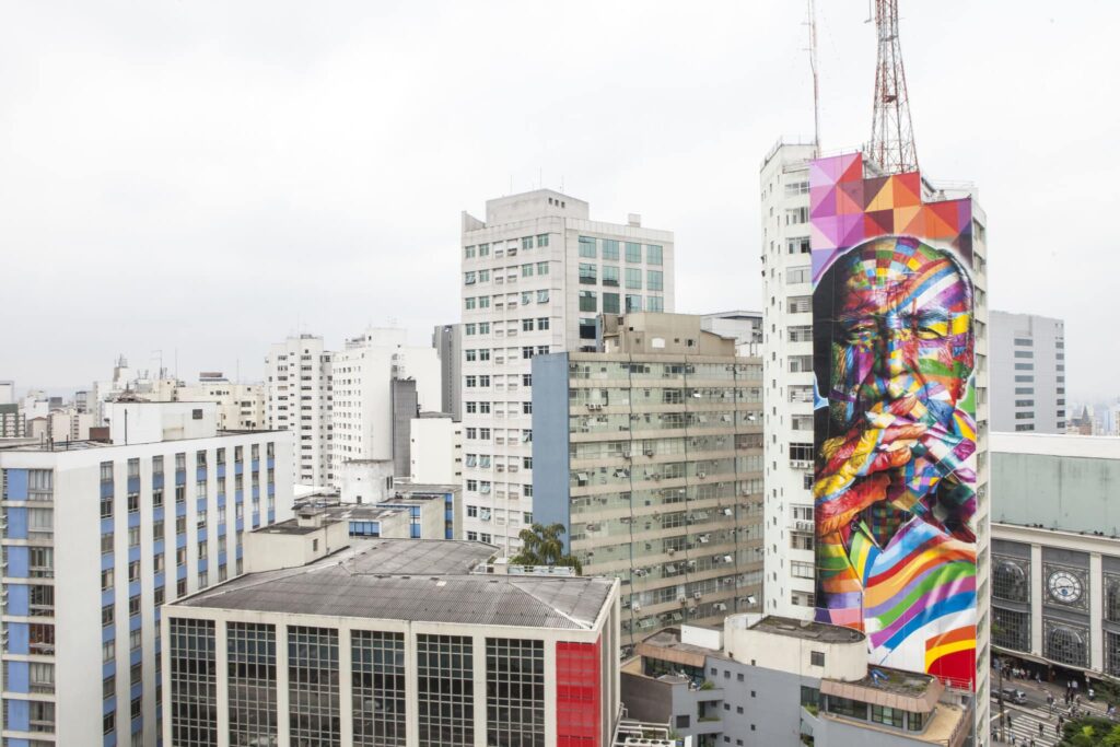 Grafite em homenagem ao arquiteto Oscar Niemeyer feito por Eduardo Kobra.