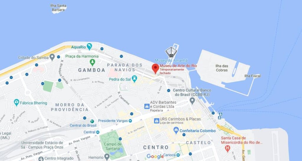 Mapa de localização do  Museu de Arte do Rio.