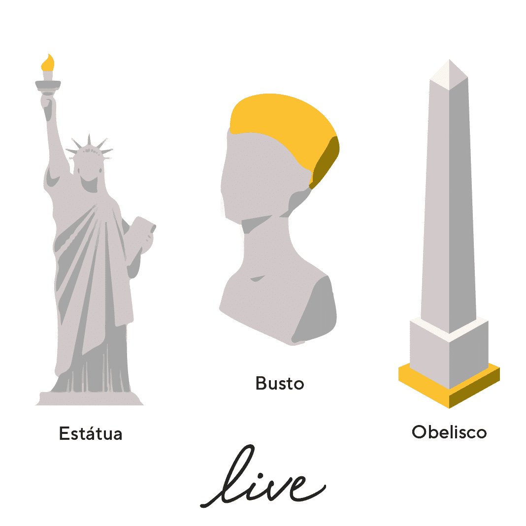 Estátua de corpo inteiro, busto e o obelisco são alguns tipos conhecidos de monumentos históricos.