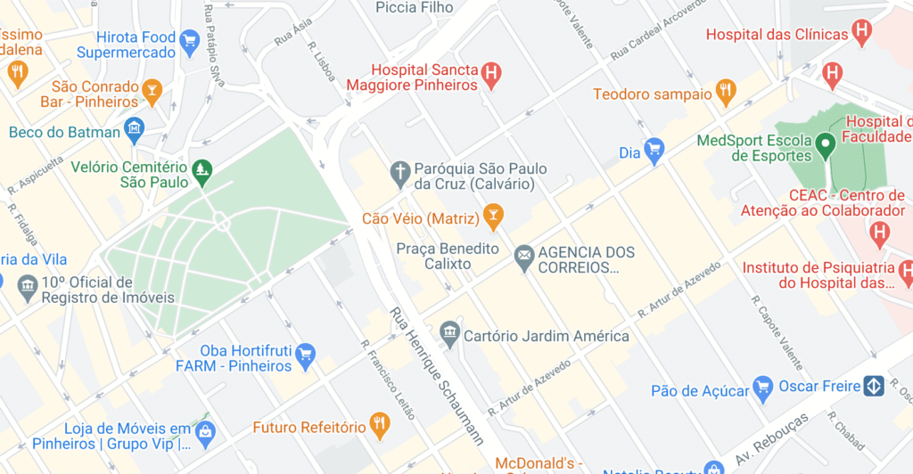 Mapa da Praça Benedito Calixto