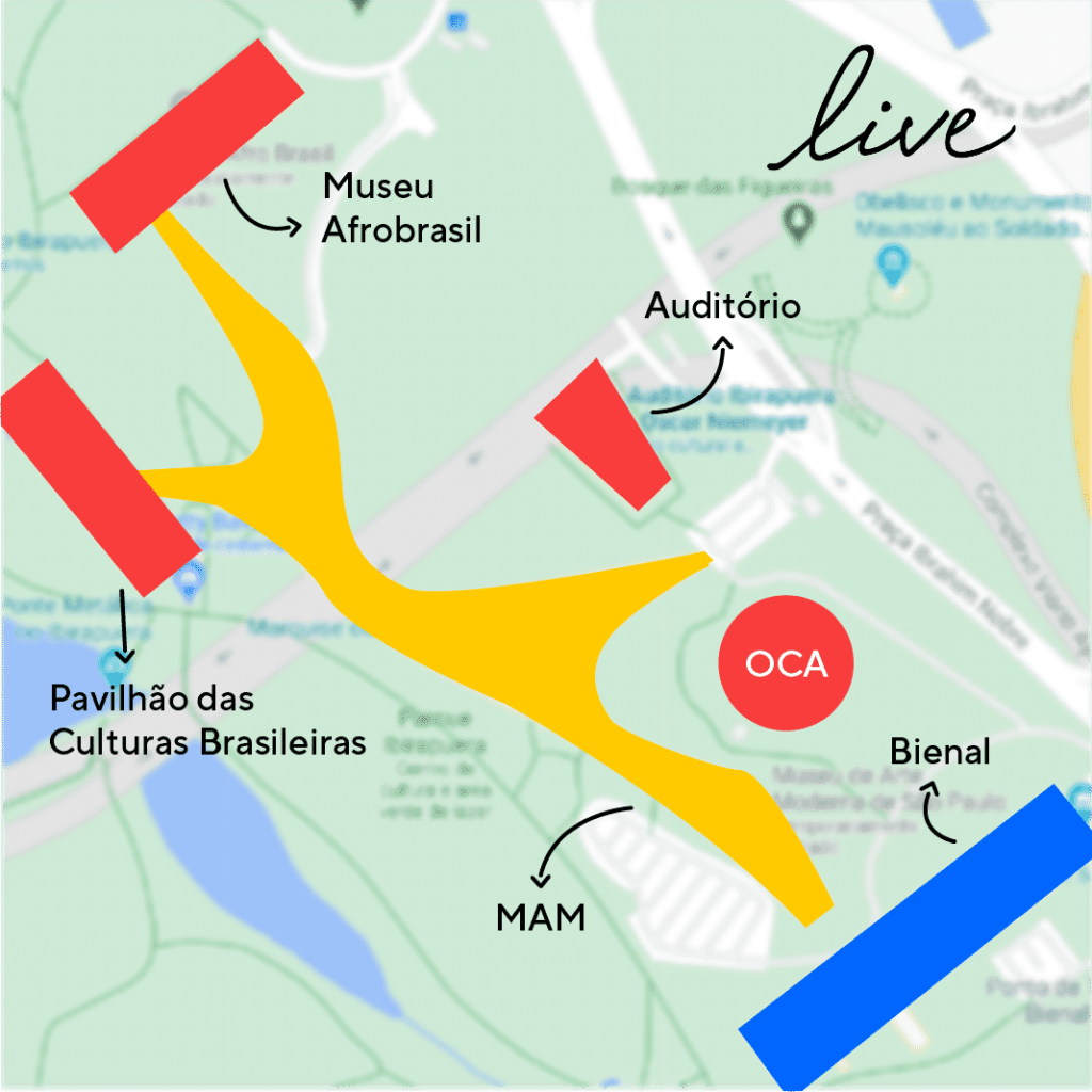 Planta diagramática das edificações do Parque Ibirapuera. 