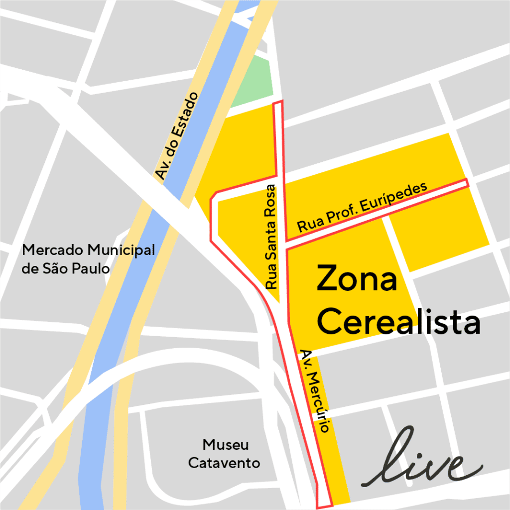 Mapa identificando as principais ruas que fazem parte da zona cerealista.