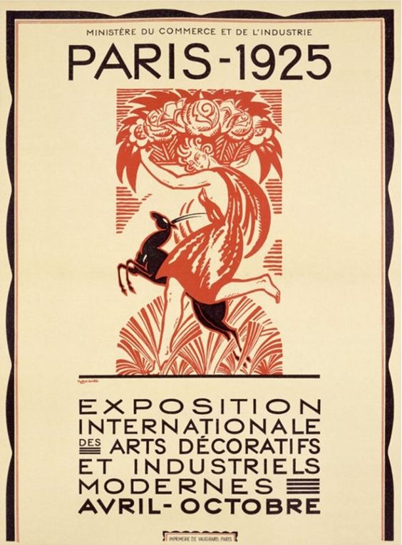Cartaz da Exposição Internacional de Artes Decorativas e Industriais Modernas de 1925, com elementos típicos Art Déco. 