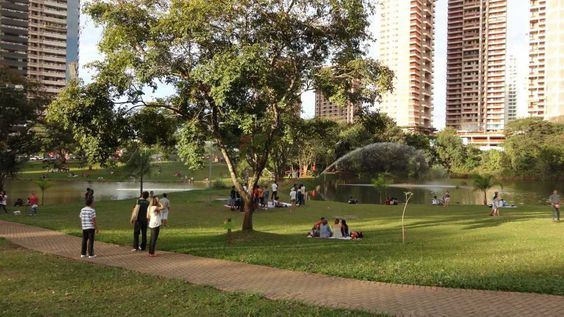 População de Goiânia aproveitando a área verde do Parque Flamboyant. 
