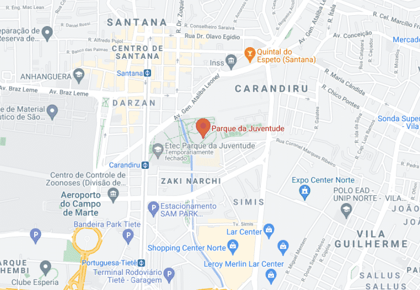 Mapa do Google, onde ao clicar você será direcionado(a) para a localização exata do Parque da Juventude. 