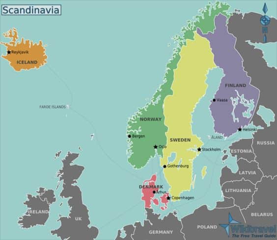 Mapa da Escandinávia, mostrando os países que fazem parte.