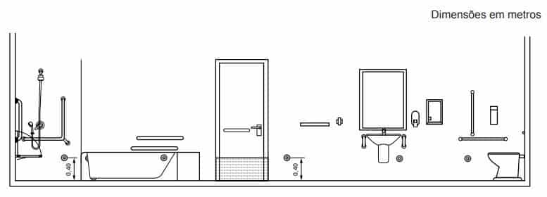 Imagem mostra a possibilidade de posicionamento do dispositivo de alarme no banheiro, de acordo com a norma 9050.